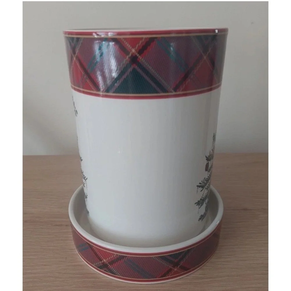 Spode Christmas Tree Tartan Wine Chiller & Coaster Bottle Cooler Set Gift Boxed